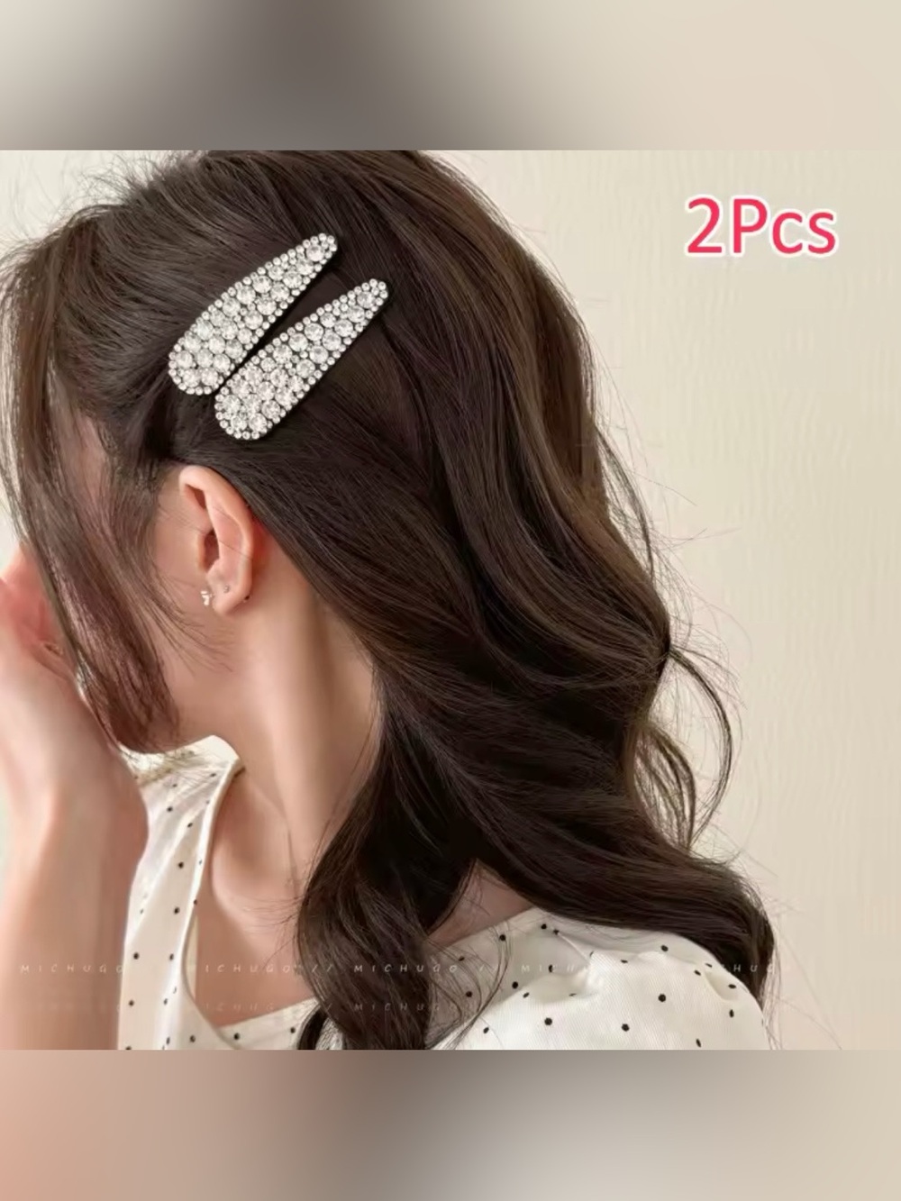 Kohl's Silver Rhinestone Snap Hair Clip Pair 7cm length